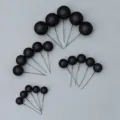 Bolas de decoración para tartas de espuma con purpurina negra y tallos para fiesta de cumpleaños. - Bola con Purpurina (Tamaños Mixtos) / Juego de 20 Piezas / Negro