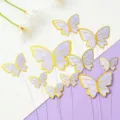 Set of purple butterfly cake toppers with gold foil edges for party decoration - H03-purple