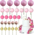50pcs cake balls decoration set with glitter and metallic finish for DIY birthday party wedding. - 50pcs Rose Red and Purple Cake Topper Balls