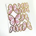 Rosa Aquarell Schmetterling Kuchendekoration mit Goldfolie auf weißem Papierblatt - Set (Stil 3) / Rosa