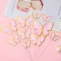 Elegant pink butterfly cake toppers with gold foil edges for DIY birthday decorations - H02-powder / 10 Pack Set