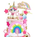 Unicorn cake topper set rainbow cloud birthday party cake decoration cute figurines - Gold Horn Unicorn Blue, Pink, Rose Red & Gold Birthday Series
