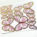 Set of pink watercolor butterfly cake toppers with gold foil edges in various sizes - Watercolor Butterfly Style (H05) / Pink