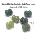 Natural Hetian green jade twin lotus beads for DIY jewelry making and crafts. - Twin Lotus Style / Approx 9-10*11-12mm / Natural Hetian Jade Twin Lotus