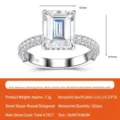 Δαχτυλίδι S925 με μωασσανίτη emerald cut και λεπτομερείς προδιαγραφές προϊόντος - Μέγεθος US 5 / Δαχτυλίδι Μοϊσανίτη με Ασήμι S925 / Ασημί