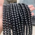 Bulk strings of polished black round glass beads for DIY jewelry making accessories - Round Beads (4mm) / 10 Pieces Pack / Black