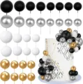 32pcs DIY bohemian cake topper balls set, black silver white gold for party wedding. - Black White Gold Silver Cake Balls