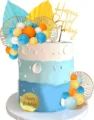 Bohemian birthday cake topper set with happy birthday sign, colorful balloons and fan flowers. - Bohemian Yellow, Orange & Blue Set