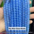 High-quality sky blue round glass beads for DIY jewelry making and beaded accessories - Round Beads / 8mm (Approx. 108 Pcs/Strand, 80cm) / Sky Blue