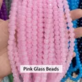 Round pink glass beads strands for DIY jewelry making and beaded craft projects. - 80cm Length / 8mm / Pink