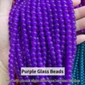 Glossy vibrant purple glass round beads for DIY jewelry making and craft projects - 80cm Length / 8mm / Purple