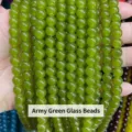 Smooth army green glass round beads strands for handmade DIY jewelry craft supplies - 80cm Length / 8mm / Army Green