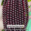 High luster dark red garnet color glass round beads for DIY jewelry craft making - Round Beads / 8mm (80cm Length) / Garnet Red