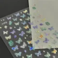 Detail view of colorful holographic butterfly stickers on light and dark backgrounds - Butterfly Wing Holographic