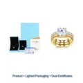 Elegante conjunto de anillos de moissanita dorada con caja de luz y reporte GRA - Talla US 5 / Anillo Moissanita Plata S925 + Caja de Regalo LED + Certificado GRA