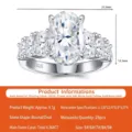 Elegant S925 sterling silver oval moissanite ring with glittering side stones - US Size 5 / S925 Silver Oval Moissanite Ring Only