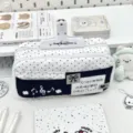 Cute polka dot music note pencil case large capacity canvas stationery storage bag for students. - Black Polka Dot Music Note Pencil Case