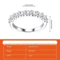 S925 sterling silver moissanite half eternity ring with product specifications chart - US Size 5 / Single Ring / Silver