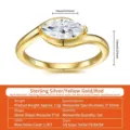 Elegant gold-plated S925 sterling silver ring with a 1.0CT marquise-cut moissanite - US Size 5 / Gold (R17598-Y)
