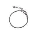 Detail shot of a minimalist silver snake chain bracelet with heart charm and clasp. - Snake Chain Bracelet Style