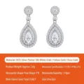 Pendientes largos de lujo en plata S925 con moissanita talla pera y un halo brillante - Pendientes de Botón de Moissanita de Plata S925 Bañados en Oro Blanco 1 Par