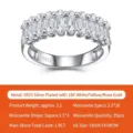 Lujoso anillo de plata de ley S925 con piedras de moissanita cuadradas en engaste pavé - Talla US 7 / Anillo de plata S925 con moissanita completa para mujer
