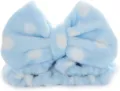 Soft flannel blue polka dot bow hairband detail, plush fluffy texture for comfortable daily use. - Single-Layer Blue Polka Dots