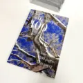 A4 lecture pad notebook detail showing nature tree photo cover, 200 pages and 8mm feint ruled. - Winter Notebook