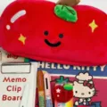 Cute red apple plush pencil case with cute face embroidery, soft student stationery storage pouch. - Double-Sided Apple Pencil Case