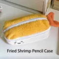 Close-up of cute fried shrimp plush pencil case with creative tempura design - Fried Shrimp Tempura Style