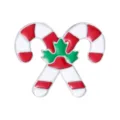 Kerst zuurstok emaille broche met groen blad detail op een witte achtergrond. - Zuurstokken Brosche