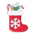 Feestelijke kerstsok emaille speld met sneeuwvlokpatroon en geschenkdoos details - Sneeuwvlok Kerstsok Brosche