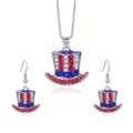 Sieradenset voor US Independence Day met patriottische vlaghoed ketting en oorbellen - Rhinestone Hat Style / Zilver