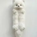 White plush fox pencil case cute animal plush toy stationery storage bag for students - White