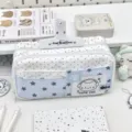 Canvas pencil case with cute cat pattern, large capacity multi-layer stationery storage bag. - Star & Polka Dot Kitten