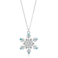 Detailopname van de zilveren sneeuwvlokhanger met sprankelende blauwe strasjes - Ketting / Blauwe Strass Sneeuwvlok Ketting