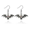 Vintage Halloween bat earrings with spooky red eyes and silver finish details - Vintage Bat Earrings
