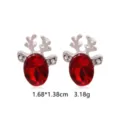 Weihnachts-Rentier-Ohrstecker mit roten ovalen Edelsteinen und silbernem Geweih - Rote Strass Rentier Ohrstecker