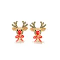 Detailed close-up view of festive Christmas reindeer stud earrings with a red bow - Reindeer with Bow
