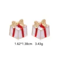 Weihnachts-Geschenkbox-Ohrstecker mit roter Schleife und Goldbogen 1,62x1,38cm - Geschenkbox-Ohrstecker