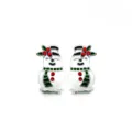 Charming festive Christmas snowman stud earrings with colorful enamel finish details - Green Scarf Snowman Style / White
