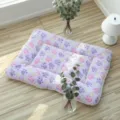 Cama de peluche para mascotas, esterilla cálida y gruesa con estampado de huellas de colores. - Talla XS (35x29cm) / Huella de pata morada