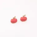 Handmade pink enamel pumpkin stud earrings with gold love script stem detail for women - 5# Rose Red Pumpkin Stud Earrings
