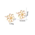 Macro view of white daisy stud earrings showing dimensions 9mm by 9.5mm. - 11# Daisy Stud Earrings