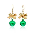 Festive Christmas drop earrings featuring golden bows and vibrant green bell pendants. - Bowknot Lamp Bead