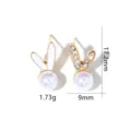 Close-up of pearl bunny stud earrings with 17.2mm height and 9mm width detail - 9# White Artificial Pearl Rabbit Stud Earrings