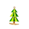 Detailed view of enamel Christmas tree brooch with golden frame and rhinestone - Christmas Tree Type C