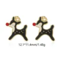 Weihnachtliche Rentier-Ohrstecker aus schwarzer Emaille mit glänzender roter Strass-Nase - 黑色麋鹿耳钉