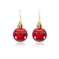 Detailed view of red Christmas ball ornament earrings with green and white glitter - Red Bulb