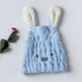 Cuffia asciugacapelli in pile corallo azzurro con graziose orecchie di coniglio - 30x25cm / Blu